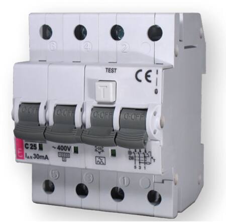 ETI aardlekautomaat, 3+N B-karakteristiek, 400V, 16A, EN 6kA, 4 mod, IP20